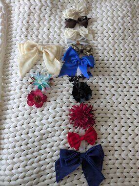 Variety Lot of 14 Bows and Flowers and Feather Hair Clips